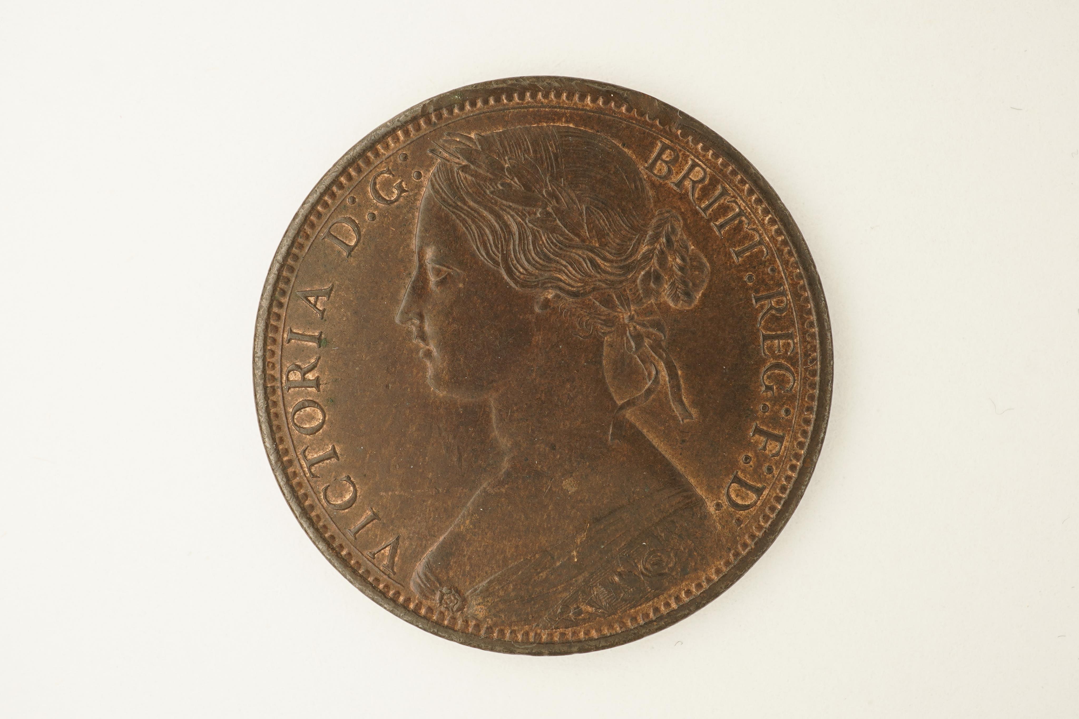 British coins, Victoria, bronze penny, 1869, Fr. 59, Gouby dies J/g, rim faults, otherwise good EF, dark toned with patches of lustre, scarce in this grade, Provenance- John Hill collection purchased from, Spink, Ancient